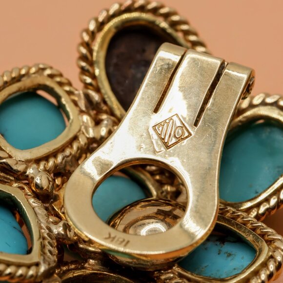 Vintage 18K Gold Family Heirloom Turquoise Diamond Clip On Earrings - Picture 15 of 16